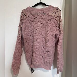 MODA ME COUTURE Mauve Knit Sweater with Lace Accents